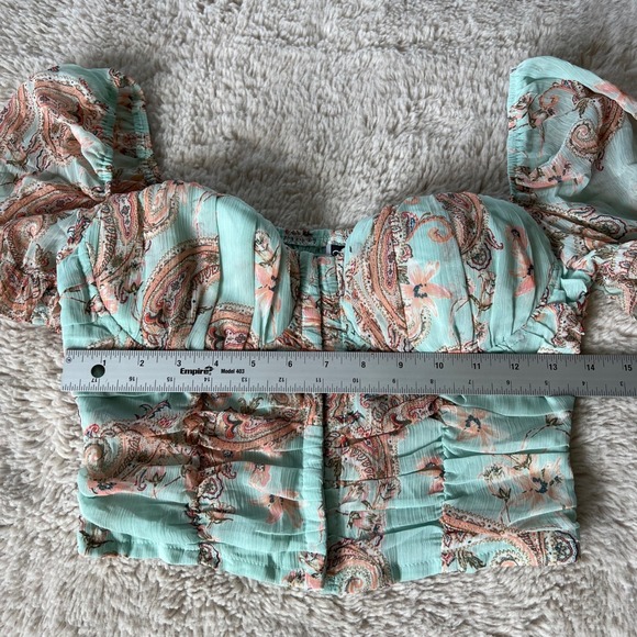 Romantic Floral Corset Top Ruched Puff Sleeve Paisley M Doll Cute Pastel Retro - Picture 9 of 9